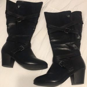 Black wide calf tall boots